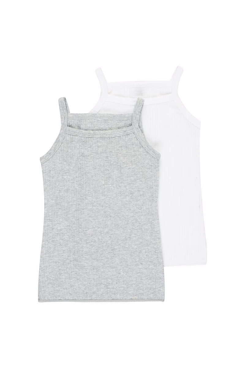 Pointelle New Grey Marle/White Singlet Set