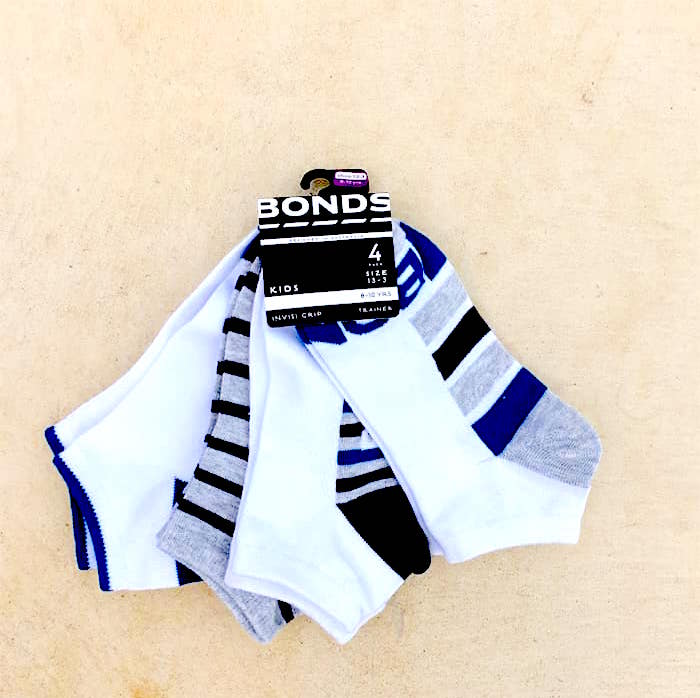 Purchase the Bonds Socks - 4 Pack - Blue/Grey/White Invisi Grip