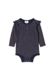 Bodysuit Ribbed - Navy Gold Stripe