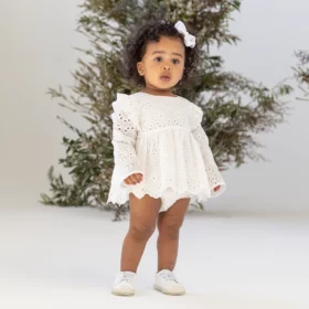 White Broderie L/S Dress & Bloomer Set
