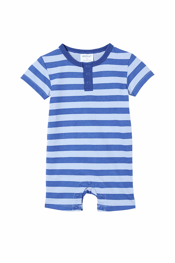 Denim Blue Stripe Henley Romper