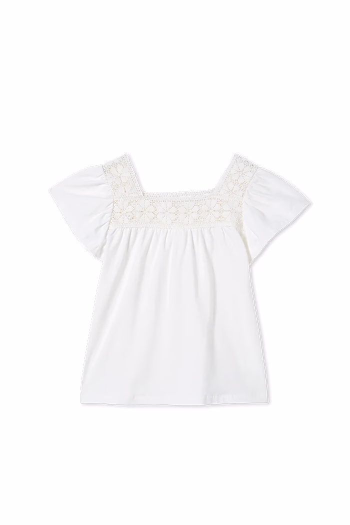 White Crochet Detail Tee - Image 2