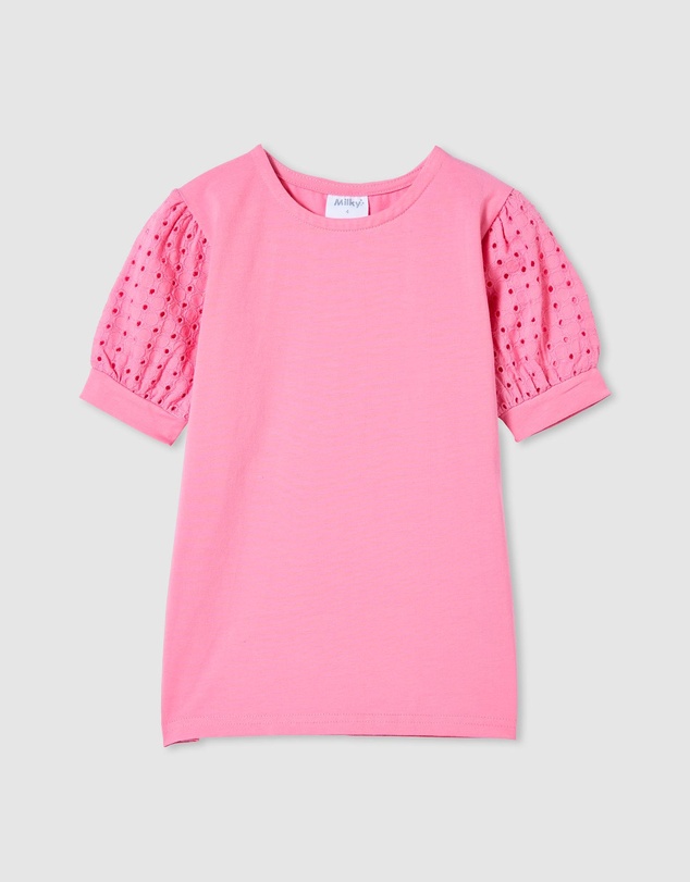 Purchase the Pink Broderie Sleeve Tee Online – Tiny Turtles