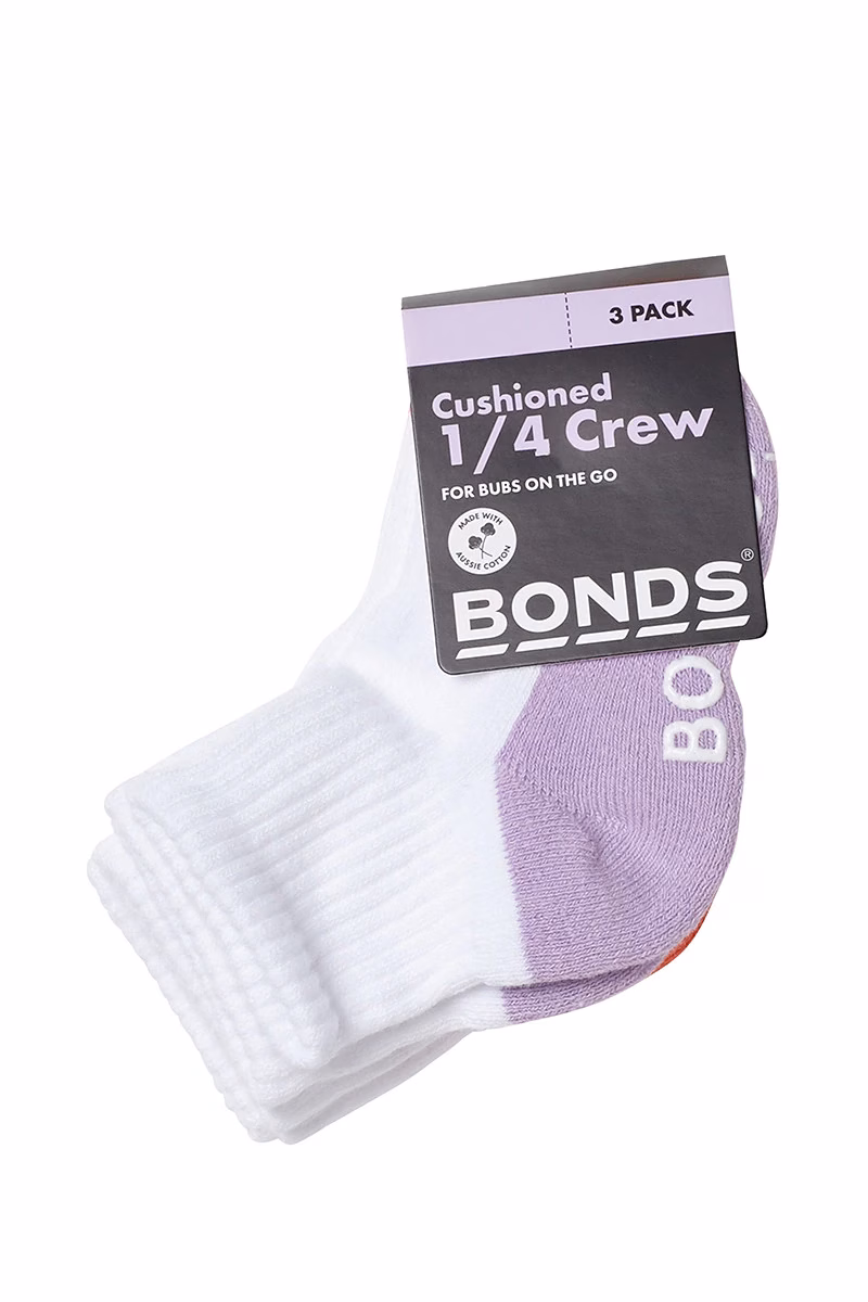 Cushioned 1/4 Crew Socks - 3 Pack Lilac/Pink/Red