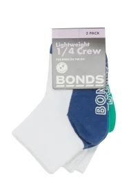 Lightweight 1/4 Crew Socks - 3 Pack (Blue/Green/Navy)